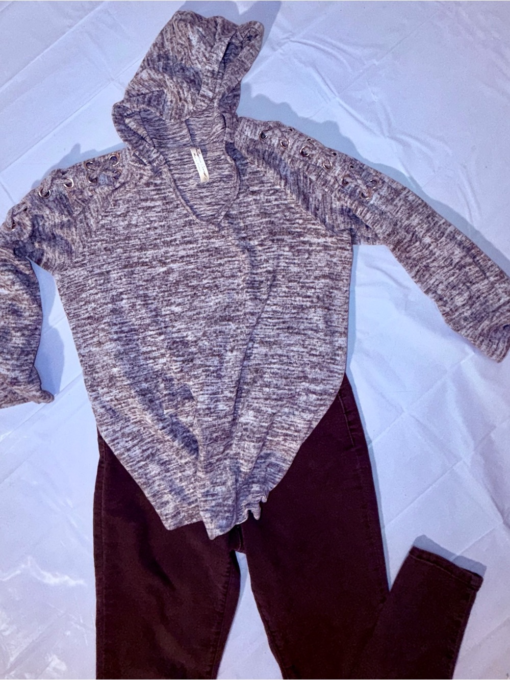 PerSeption Concept Gray Marled Knit Hooded Top
